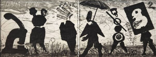 Dada Picnic, 2019, sugarlift, aqatint, and drypoint, edition of 30