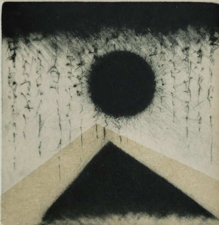 Danuta Muszynska, Trouble Moon 2, drypoint & roulette on chine collé