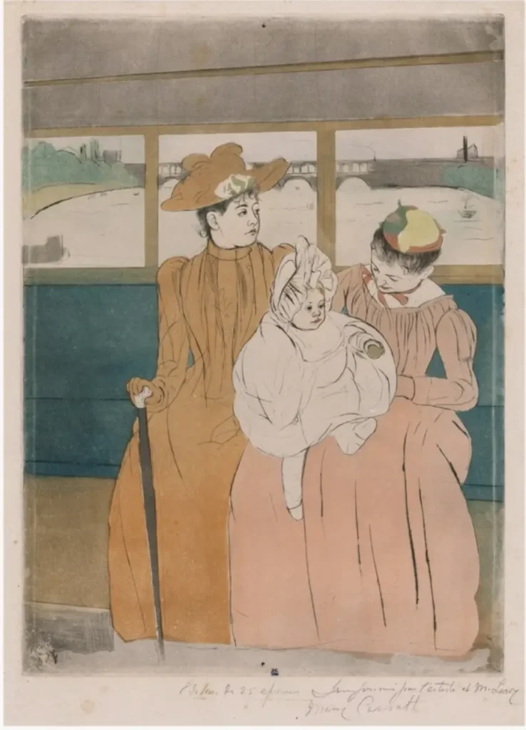 Mary Cassatt, On the Omnibus, color drypoint, softground etching, and aquatint on laid paper, 1890 - 1891