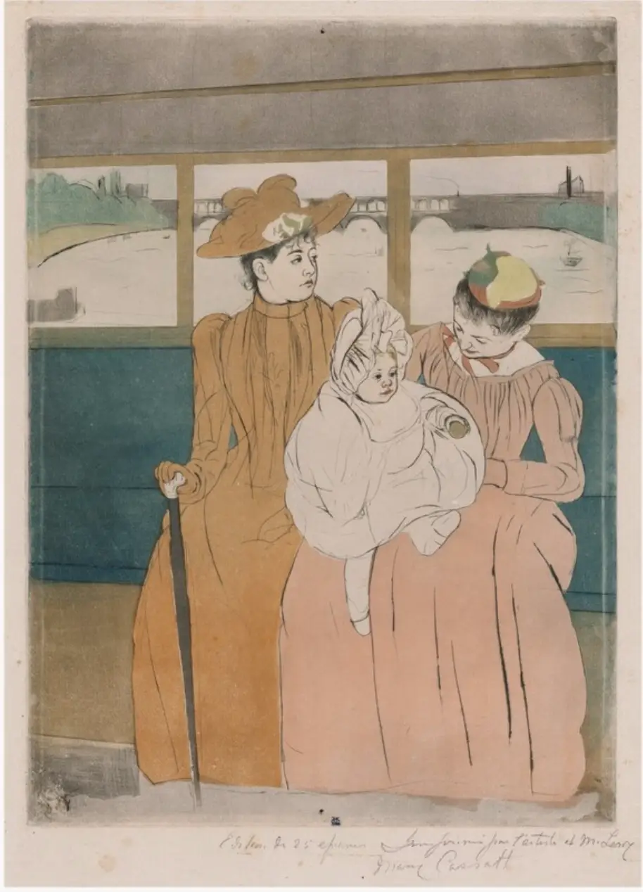 Mary Cassatt, On the Omnibus, color drypoint, softground etching, and aquatint on laid paper, 1890 - 1891