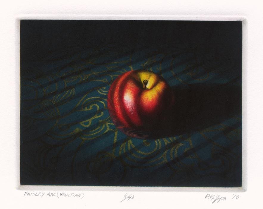 Peter Jogo, “Paisley Mac (Venetian)” 2018, mezzotint, edition of 18.